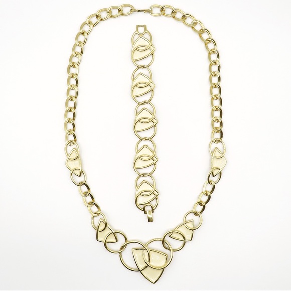 Trifari Jewelry - Kunio Matsumoto Trifari TM vintage gold tone enamel chunky necklace & bracelet